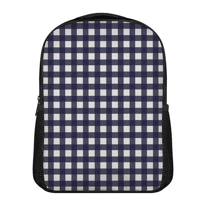 Navy And White Check Pattern Print Casual Backpack