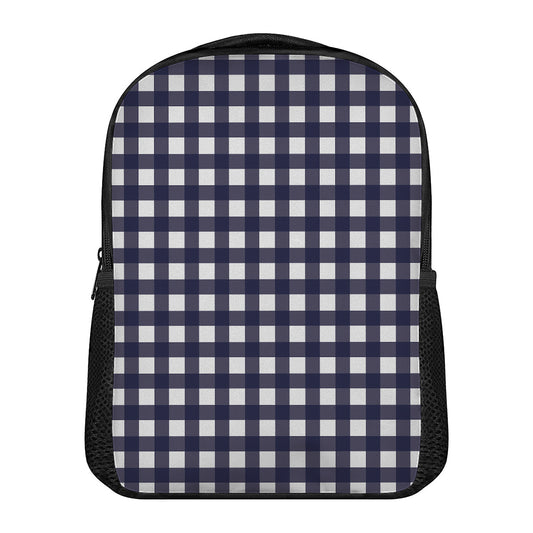 Navy And White Check Pattern Print Casual Backpack