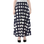Navy And White Check Pattern Print Chiffon Maxi Skirt