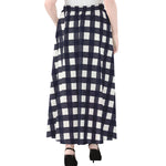 Navy And White Check Pattern Print Chiffon Maxi Skirt