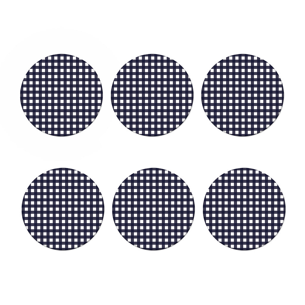 Navy And White Check Pattern Print Coaster Set