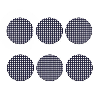 Navy And White Check Pattern Print Coaster Set