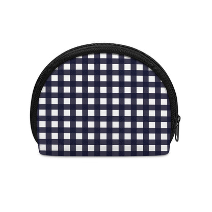 Navy And White Check Pattern Print Coin Purse