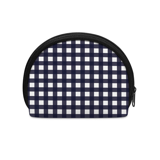 Navy And White Check Pattern Print Coin Purse
