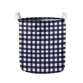 Navy And White Check Pattern Print Collapsible Laundry Basket