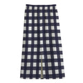 Navy And White Check Pattern Print Cotton Front Slit Maxi Skirt