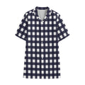 Navy And White Check Pattern Print Cotton Hawaiian Shirt
