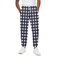 Navy And White Check Pattern Print Cotton Sweatpants