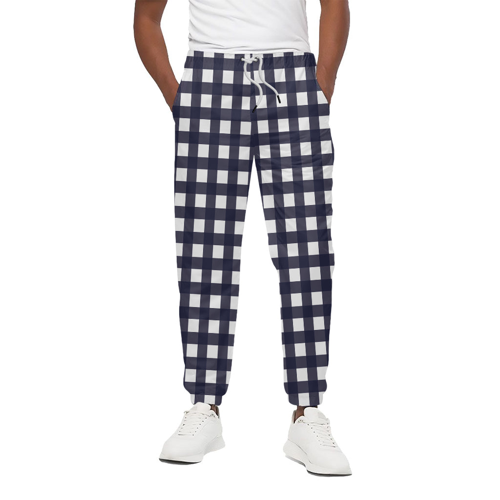 Navy And White Check Pattern Print Cotton Pants