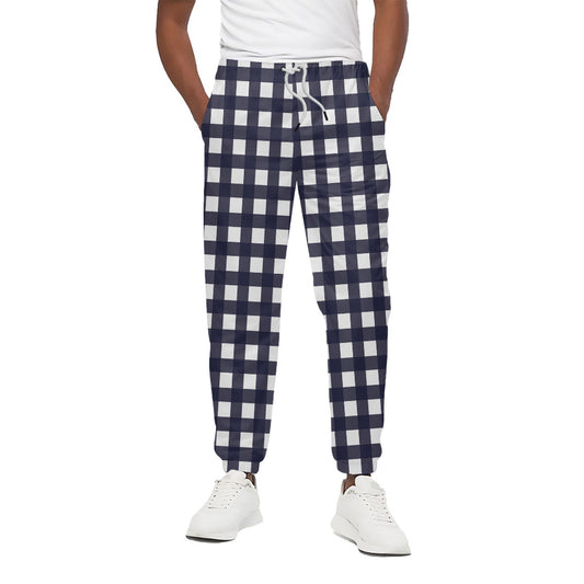 Navy And White Check Pattern Print Cotton Pants