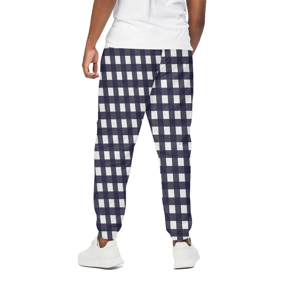 Navy And White Check Pattern Print Cotton Pants