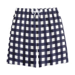 Navy And White Check Pattern Print Cotton Shorts