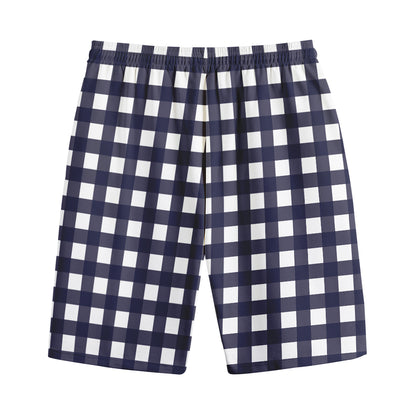 Navy And White Check Pattern Print Cotton Shorts