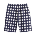 Navy And White Check Pattern Print Cotton Shorts