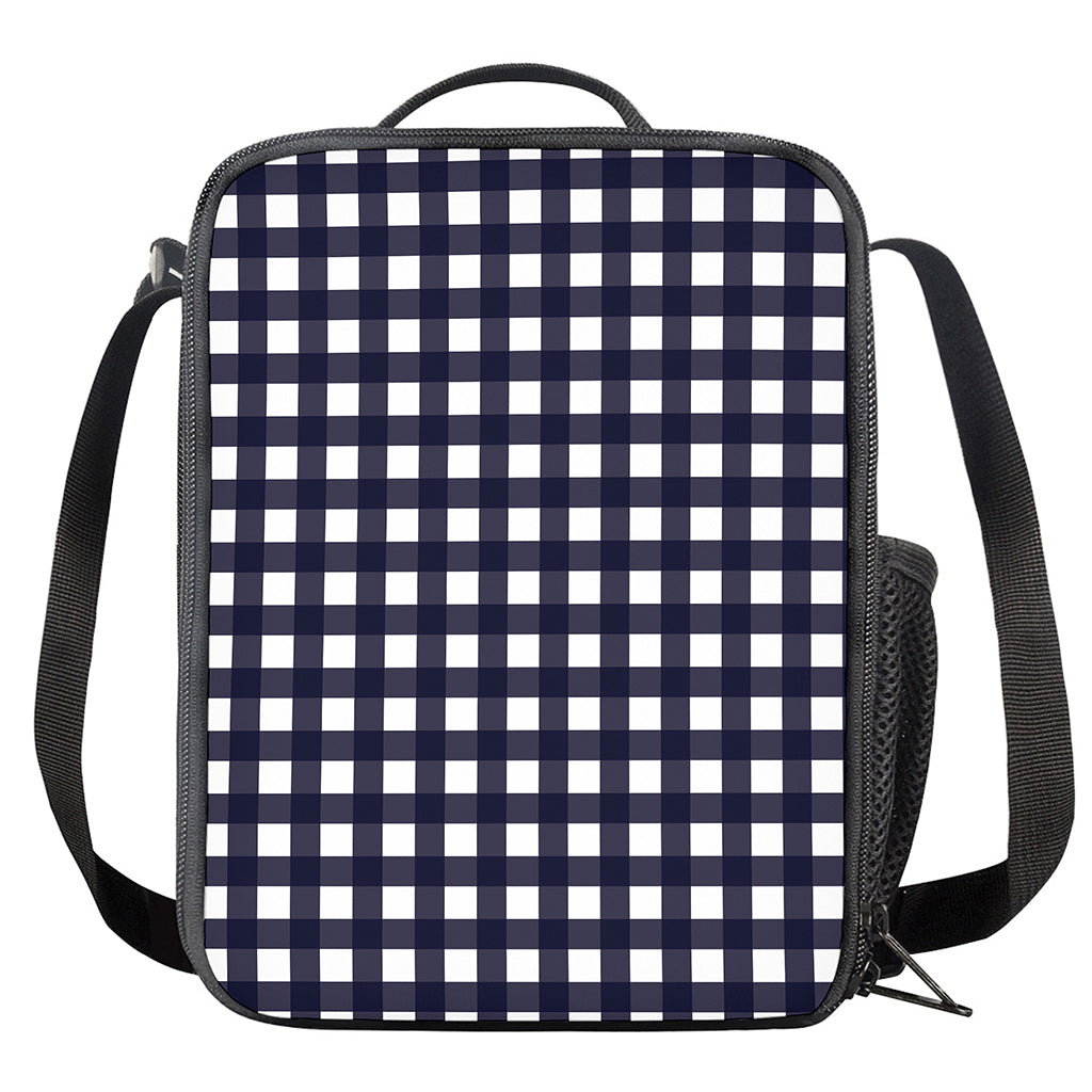 Navy And White Check Pattern Print Crossbody Lunch Bag