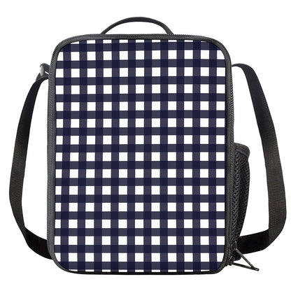 Navy And White Check Pattern Print Crossbody Lunch Bag