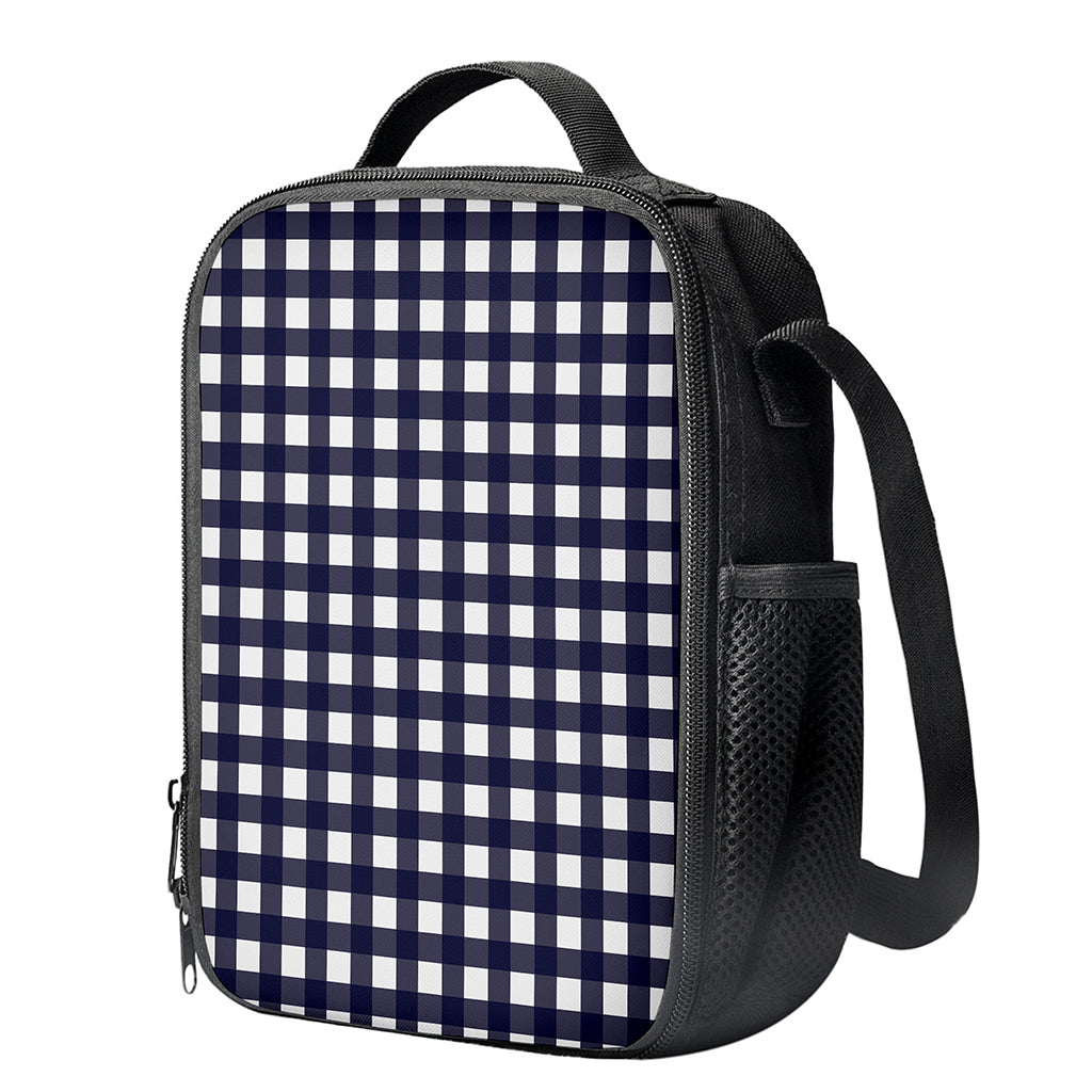 Navy And White Check Pattern Print Crossbody Lunch Bag