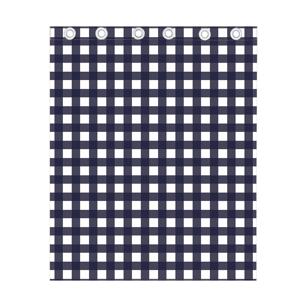 Navy And White Check Pattern Print Curtain