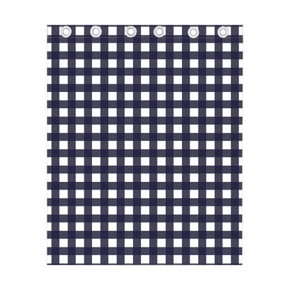 Navy And White Check Pattern Print Curtain