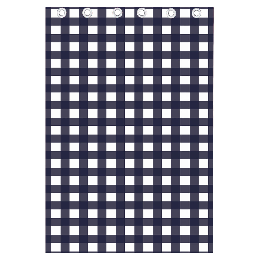 Navy And White Check Pattern Print Curtain