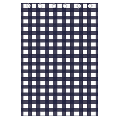 Navy And White Check Pattern Print Curtain