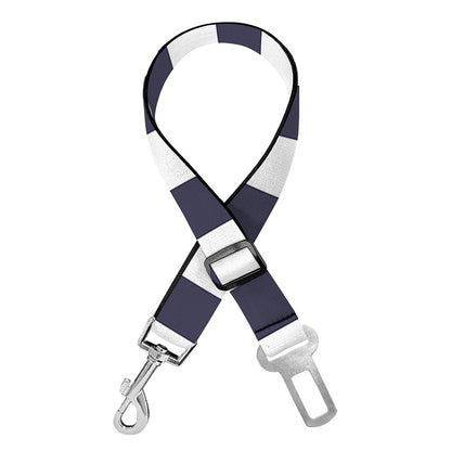 Navy And White Check Pattern Print Dog Seat Belt