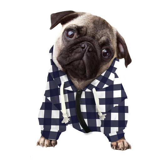 Navy And White Check Pattern Print Dog Zip Up Hoodie