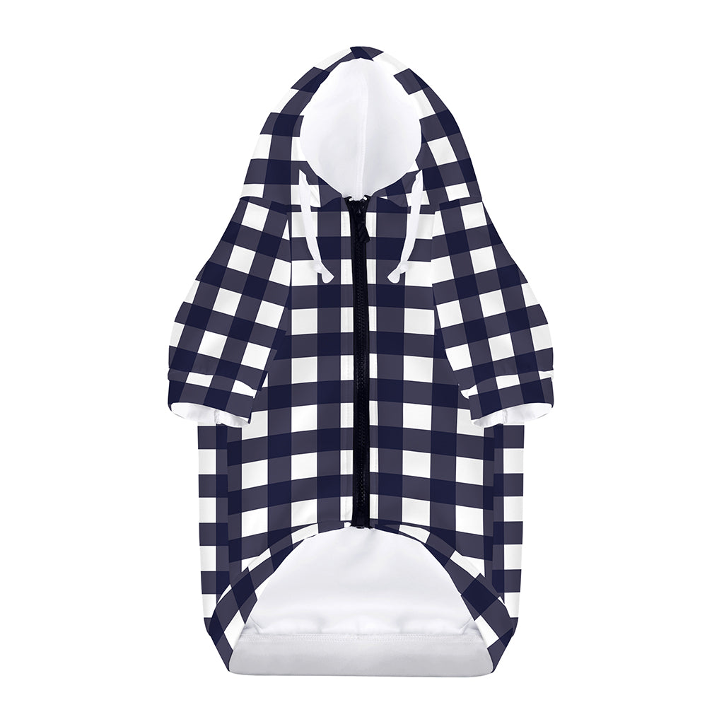 Navy And White Check Pattern Print Dog Zip Up Hoodie