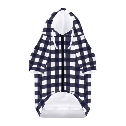 Navy And White Check Pattern Print Dog Zip Up Hoodie