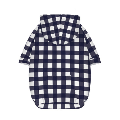 Navy And White Check Pattern Print Dog Zip Up Hoodie