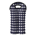 Navy And White Check Pattern Print Double Neoprene Wine Tote