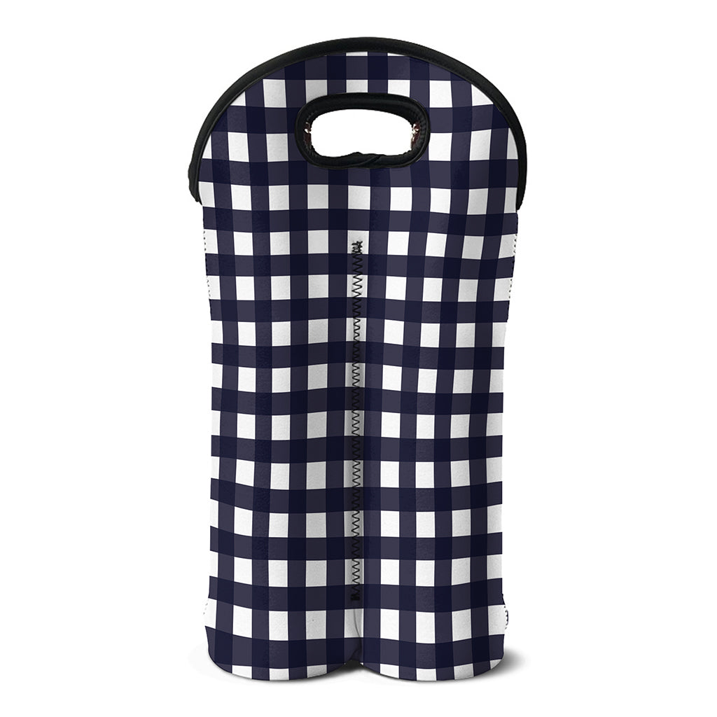 Navy And White Check Pattern Print Double Neoprene Wine Tote