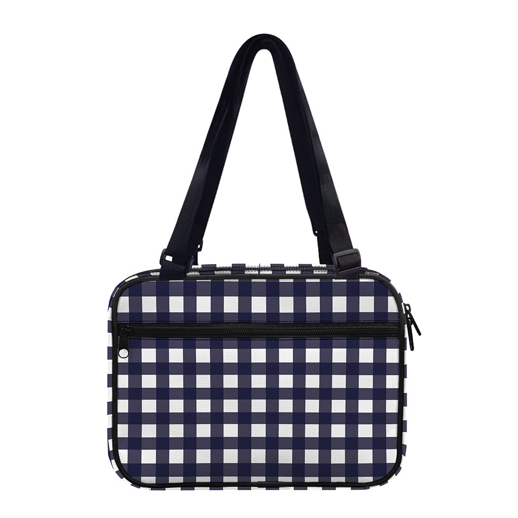 Navy And White Check Pattern Print Double Strap Bible Bag
