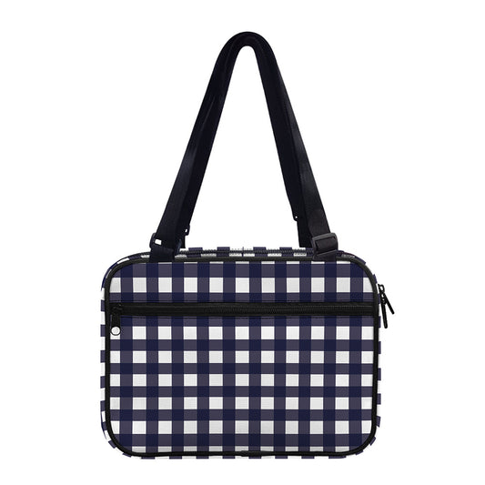 Navy And White Check Pattern Print Double Strap Bible Bag