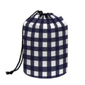 Navy And White Check Pattern Print Drawstring Makeup Bag