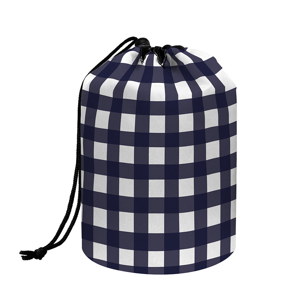 Navy And White Check Pattern Print Drawstring Makeup Bag