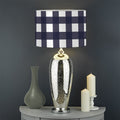 Navy And White Check Pattern Print Drum Lamp Shade