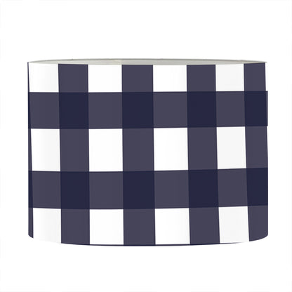 Navy And White Check Pattern Print Drum Lamp Shade