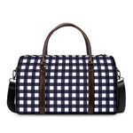 Navy And White Check Pattern Print Duffle Bag