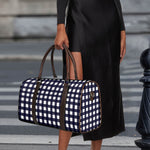 Navy And White Check Pattern Print Duffle Bag