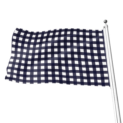 Navy And White Check Pattern Print Flag