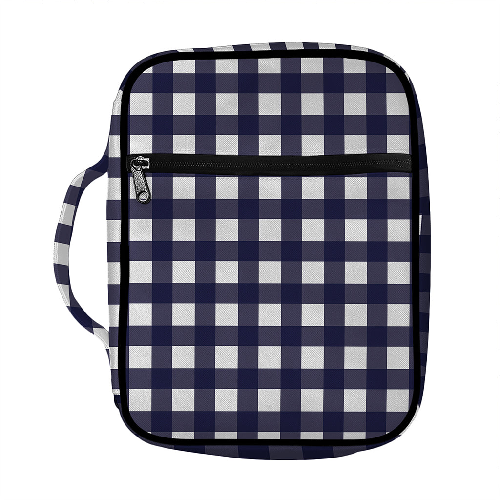 Navy And White Check Pattern Print Front Pocket Bible Bag
