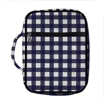 Navy And White Check Pattern Print Front Pocket Bible Bag