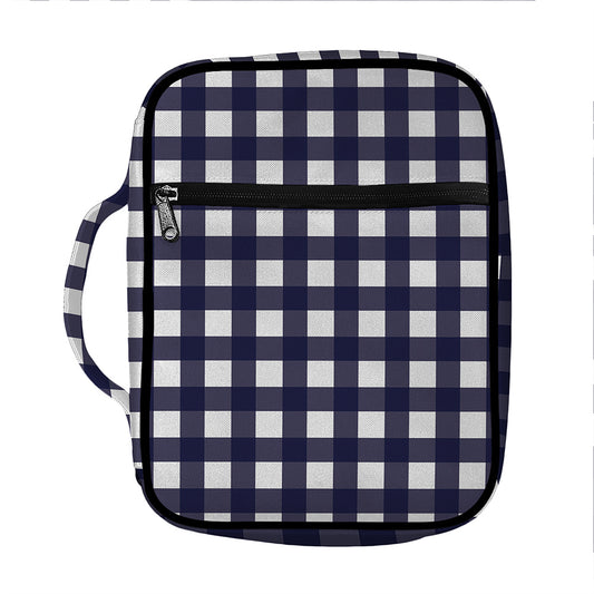 Navy And White Check Pattern Print Front Pocket Bible Bag