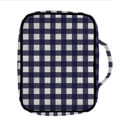 Navy And White Check Pattern Print Front Pocket Bible Bag