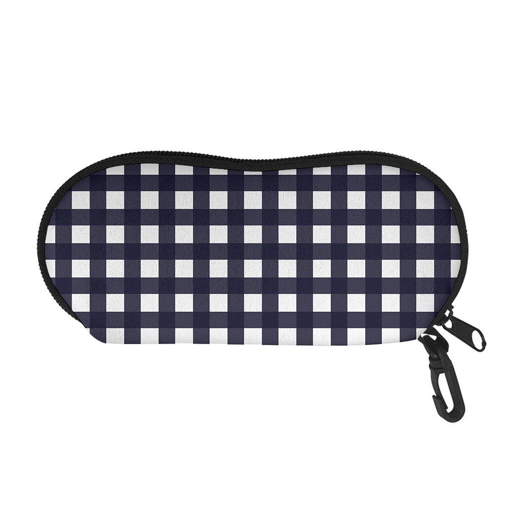Navy And White Check Pattern Print Glasses Case