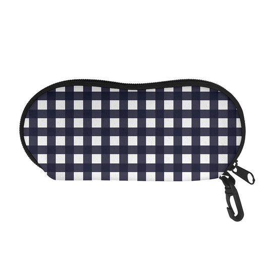 Navy And White Check Pattern Print Glasses Case
