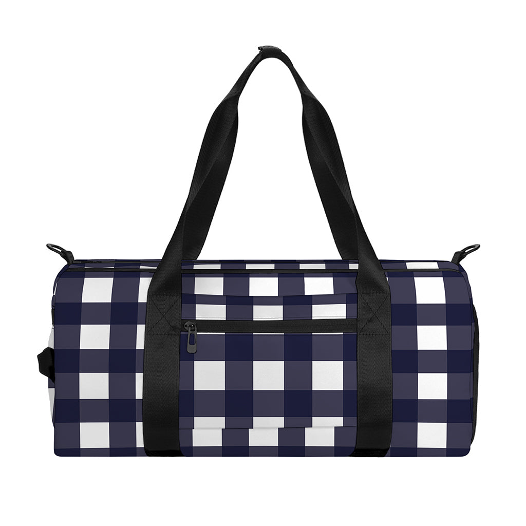 Navy And White Check Pattern Print Gym Bag