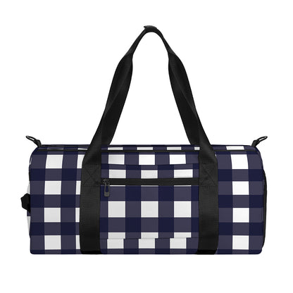 Navy And White Check Pattern Print Gym Bag