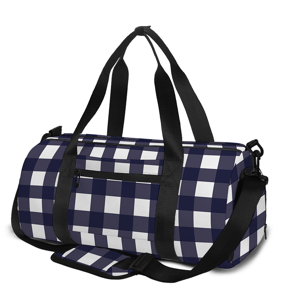 Navy And White Check Pattern Print Gym Bag